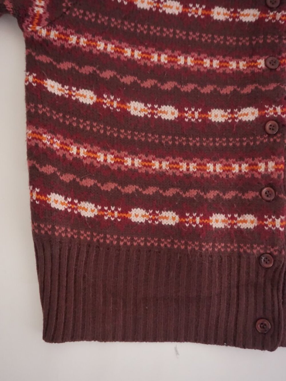 Vintage Stefano Burgundy Fair Isle Nordic Button Front Knit Cardigan M - Picture 7 of 9